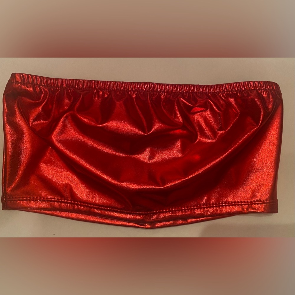 Woman’s Tube Top Red Shiny Size Small‎ NWOT